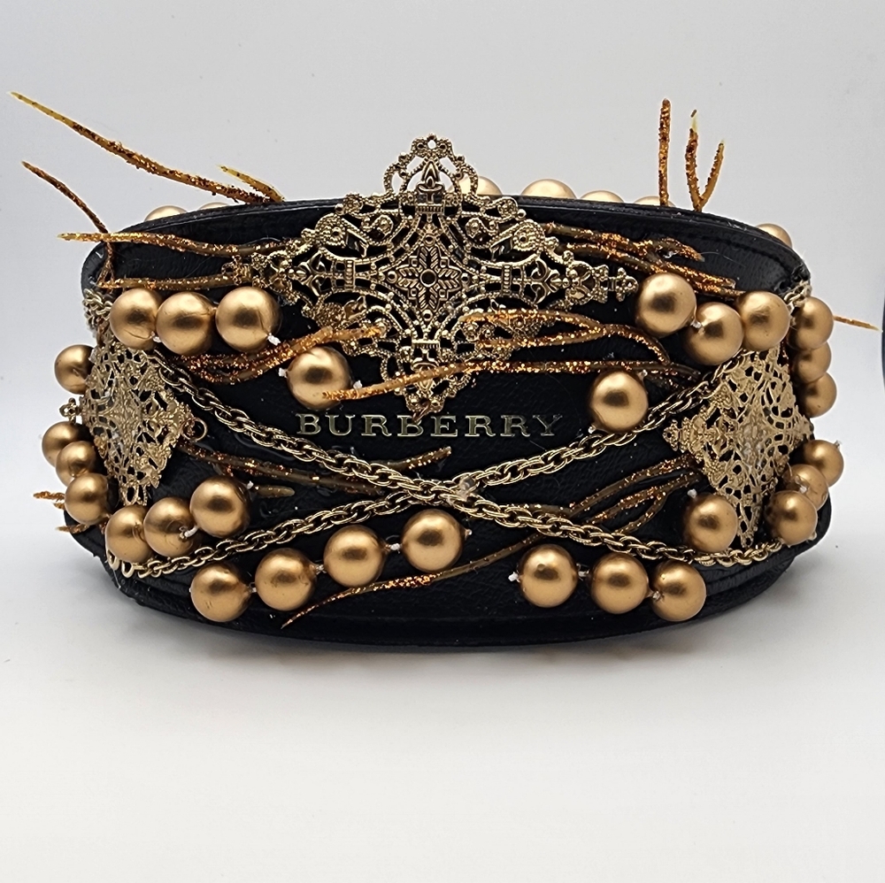 Burberry Upcycled Handmade-Black and Gold Embellished Glasses Case